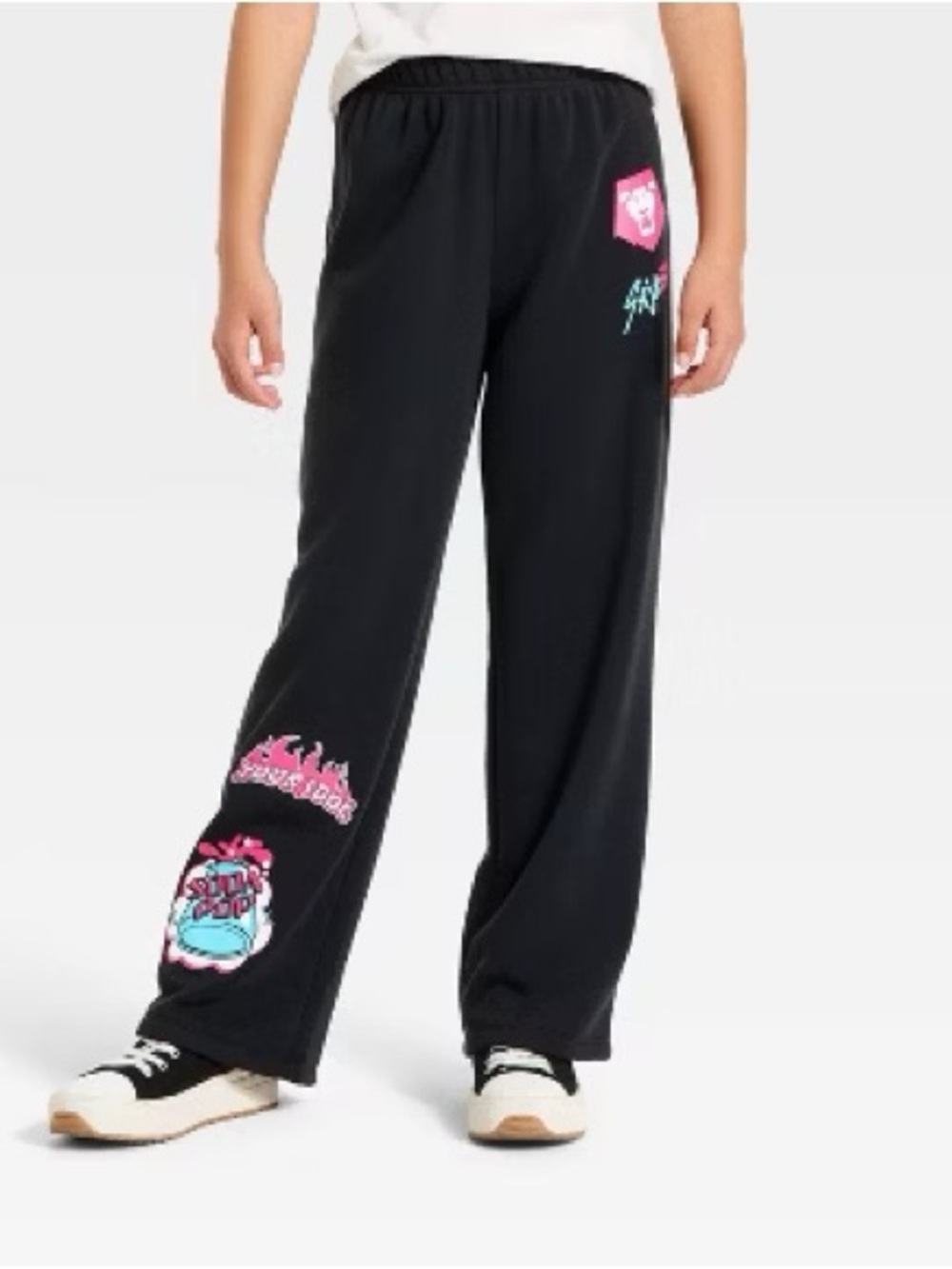 Girls' KPop Demon Hunters Saja Boys Fleece Jogger Pants - Black XL 14